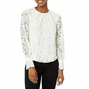 Lauren Ralph Lauren Cream Ivory Lace Overlay Long Sleeve Blouse